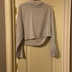 Lululemon lab cropped hooded long sleeve, large, light gray
